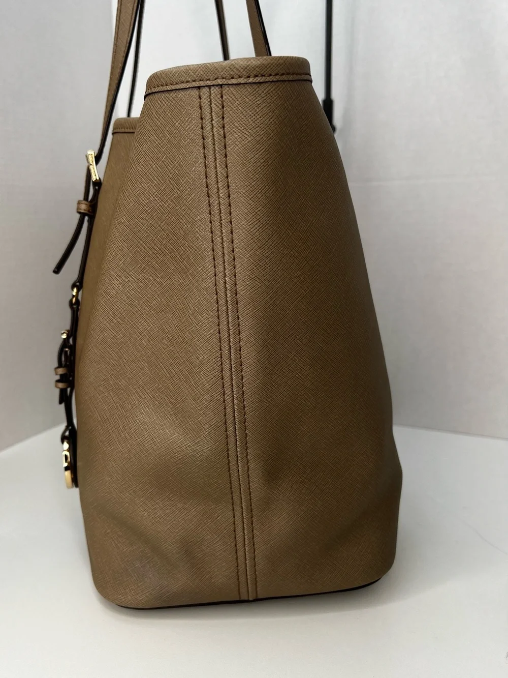 Michael Kors Leather Tote Shoulder Bag Jet Set Extra Large Travel Tan Brown